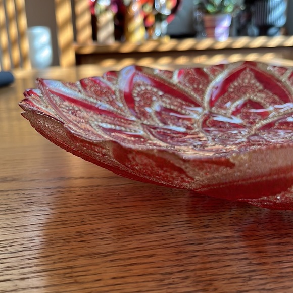 Villa Collection Handpainted Red Gold Floral Serving Decorative Bowl 13” Round - Picture 6 of 7